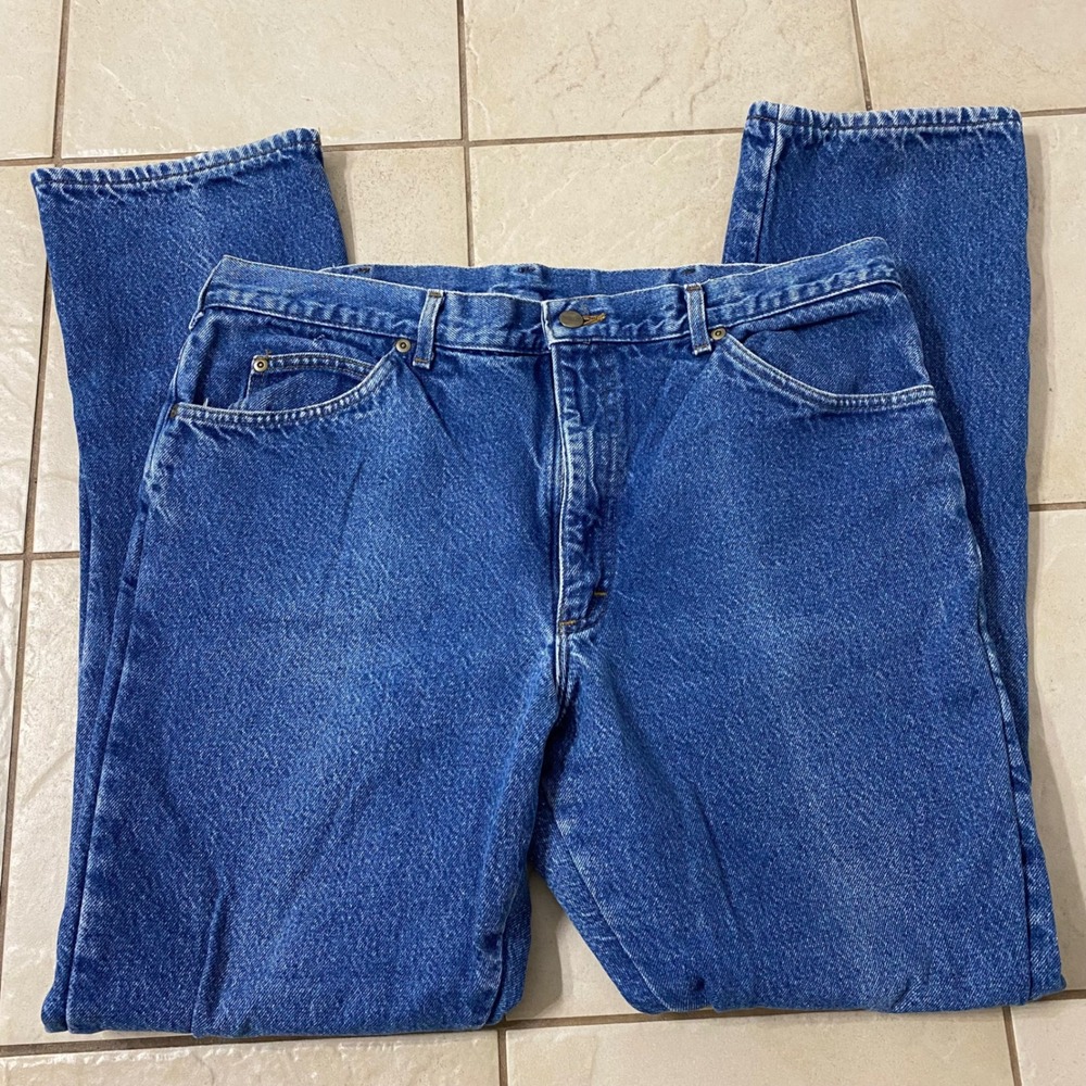 LLBean Men Flannel Lined Jeans Blue Denim Straight Leg Size 40x34 Warm Winter‎